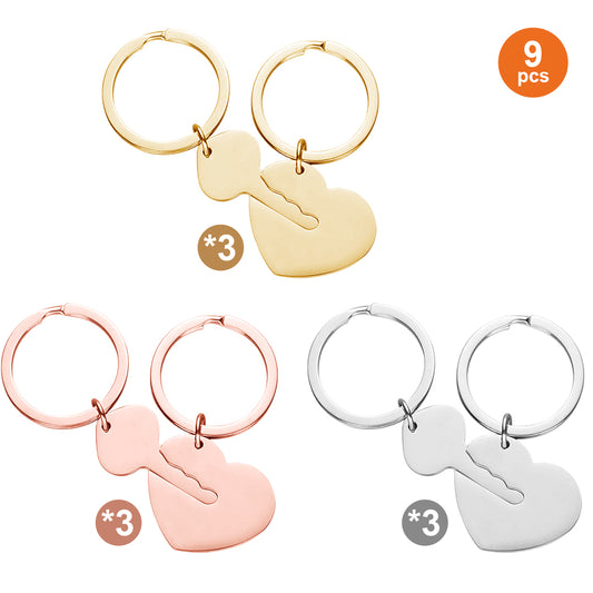 Stainless Steel Heart and Key Keychain Set ( 9PCS)