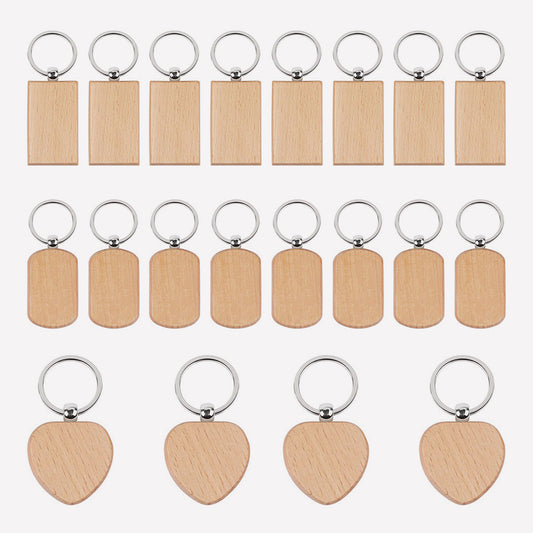 Mixed Shape Wooden Keychain (20 Pieces)