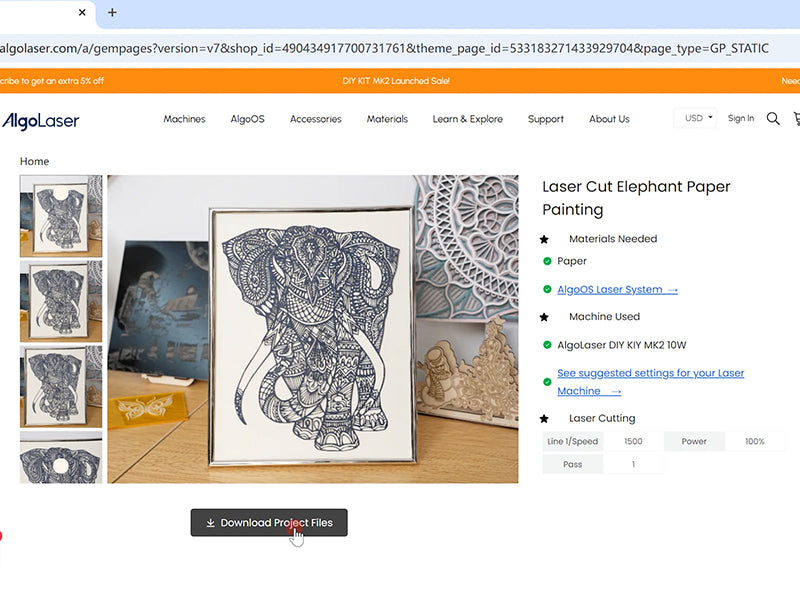 Pintura de papel de elefante de corte láser 02