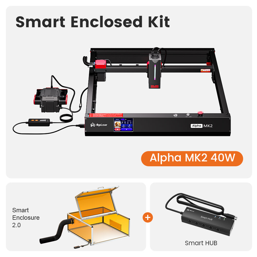 Grabadora láser de diodo inteligente Alpha MK2 de 40 W con carcasa cerrada