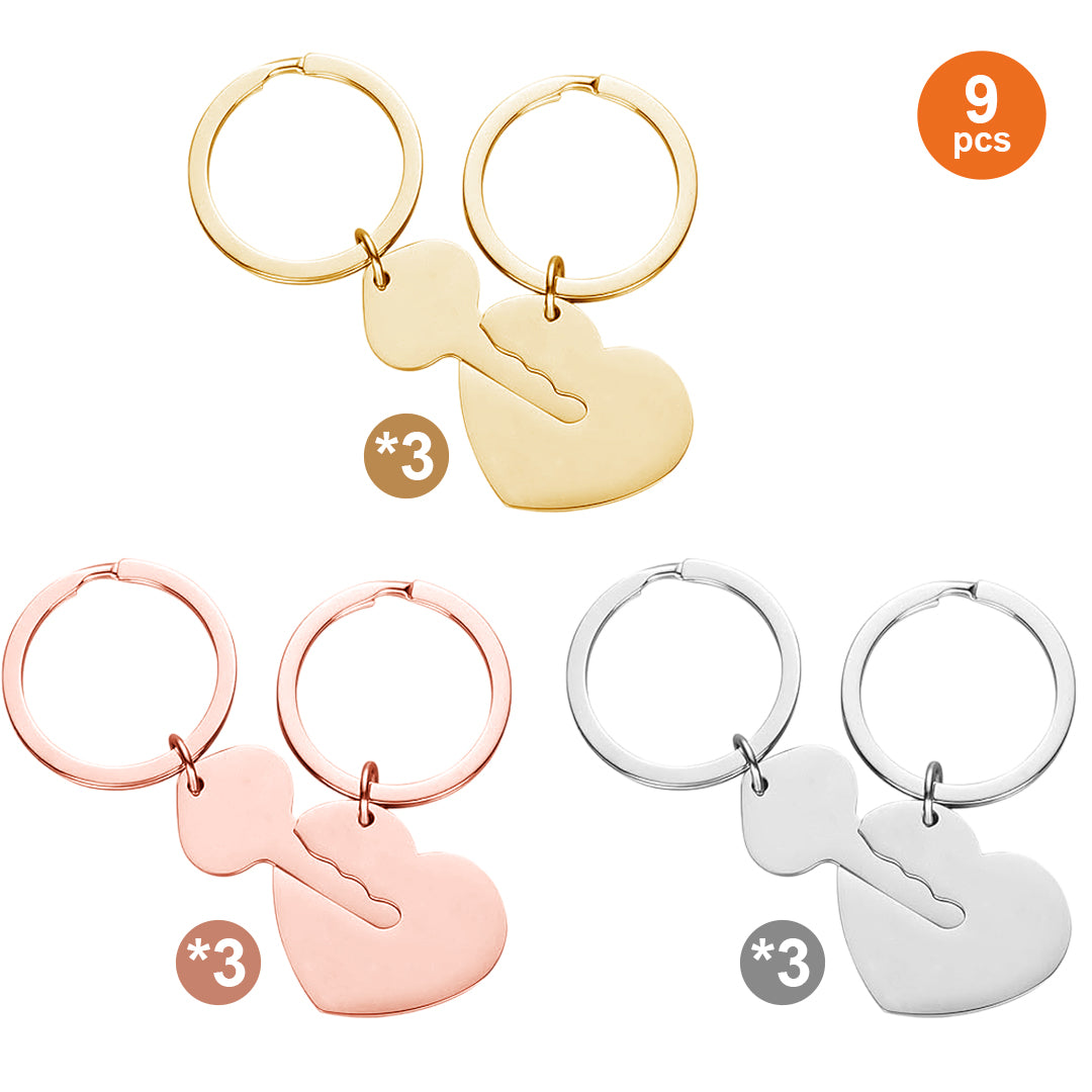 Stainless Steel Heart and Key Keychain Set ( 9PCS)
