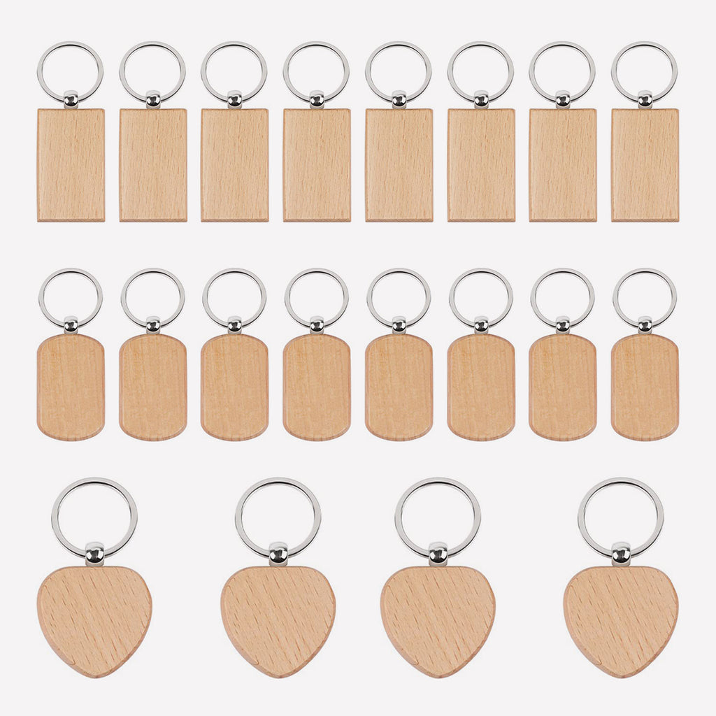 Mixed Shape Wooden Keychain (20 Pieces)