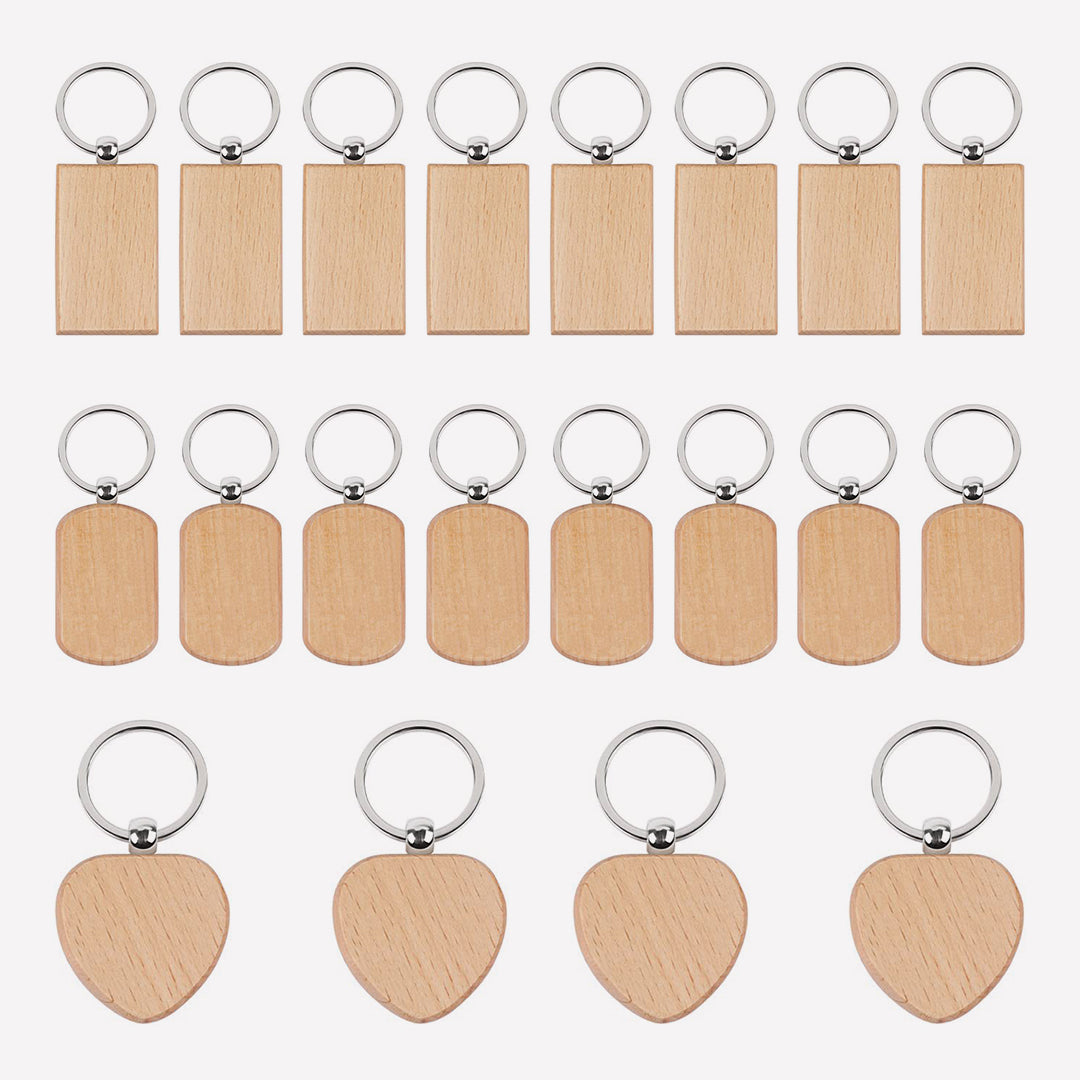 Mixed Shape Wooden Keychain (20 Pieces)