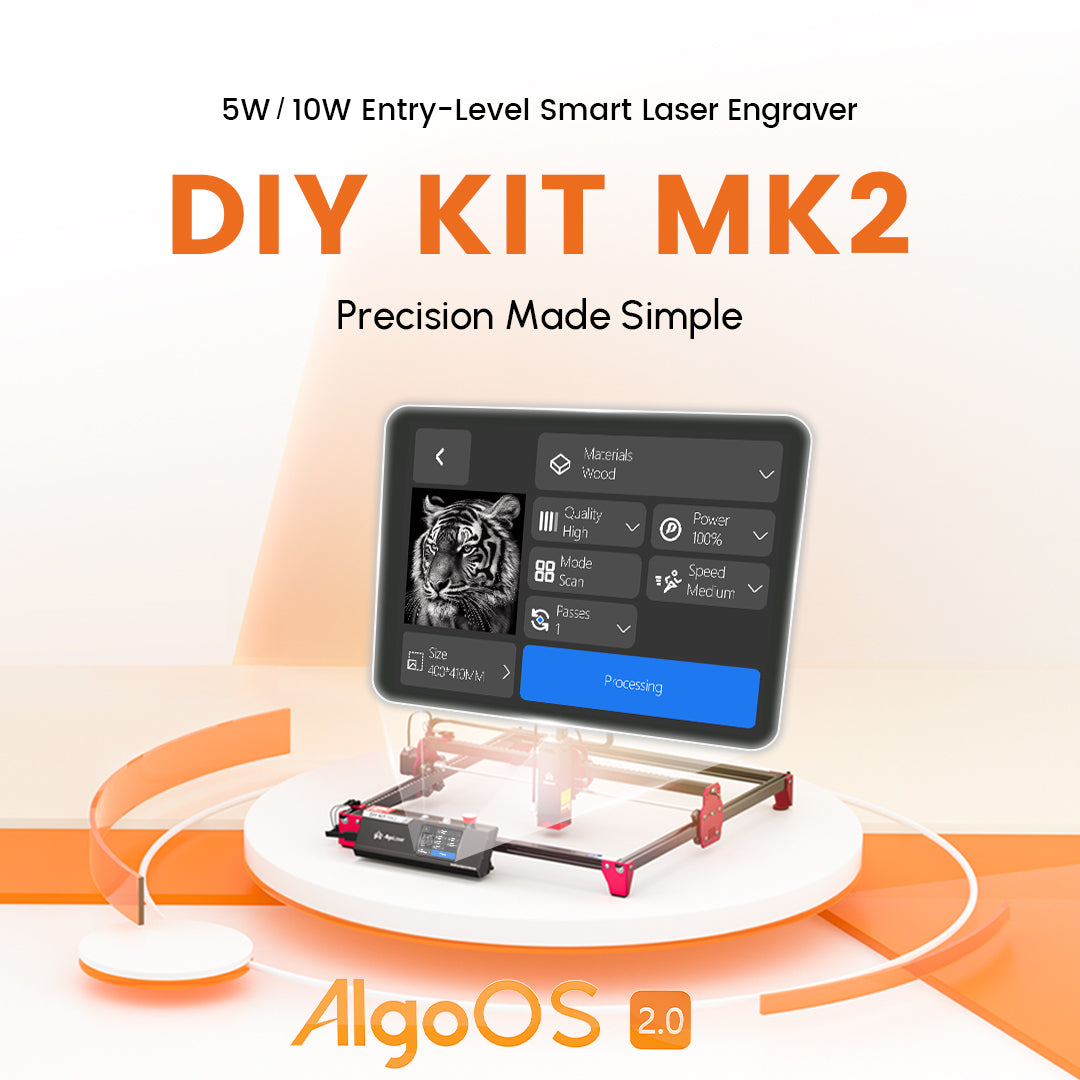 Опитахме: AlgoLaser DIY KIT MK2 - професионален лазер за начинаещи (също!) 3 устройство с текст върху него AlgoLaser DIY KIT MK2