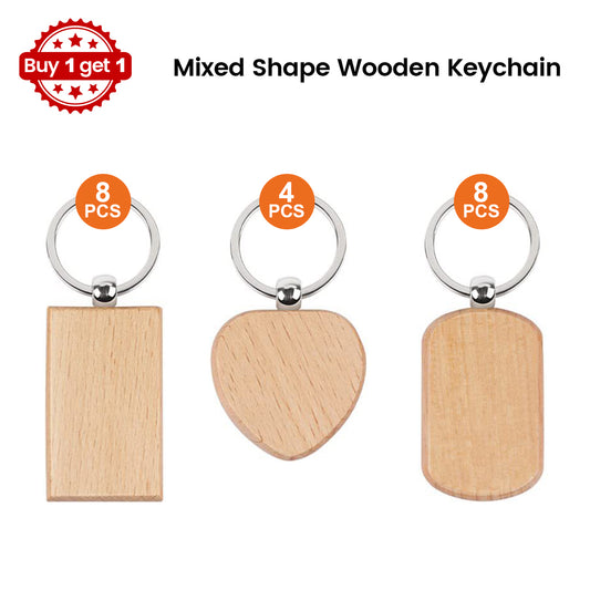 Mixed Shape Wooden Keychain (20 Pieces)