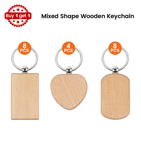 Mixed Shape Wooden Keychain (20 Pieces)
