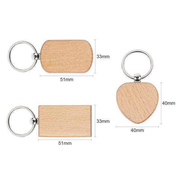 Mixed Shape Wooden Keychain (20 Pieces)