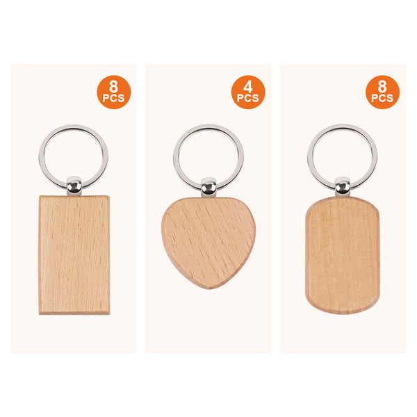 Mixed Shape Wooden Keychain (20 Pieces)