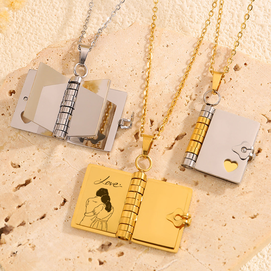 Mixed Color Stainless Steel Book Locket Necklace (3PCS)