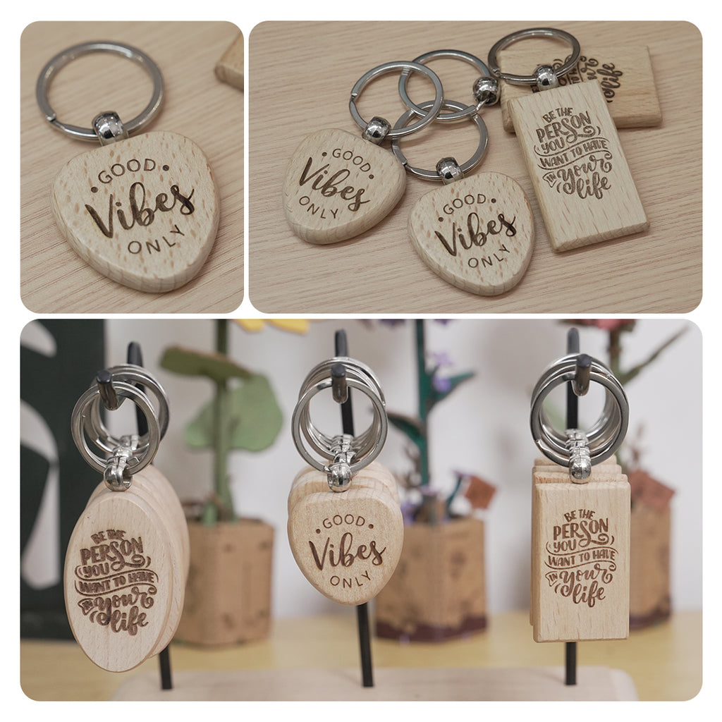 Mixed Shape Wooden Keychain (20 Pieces)