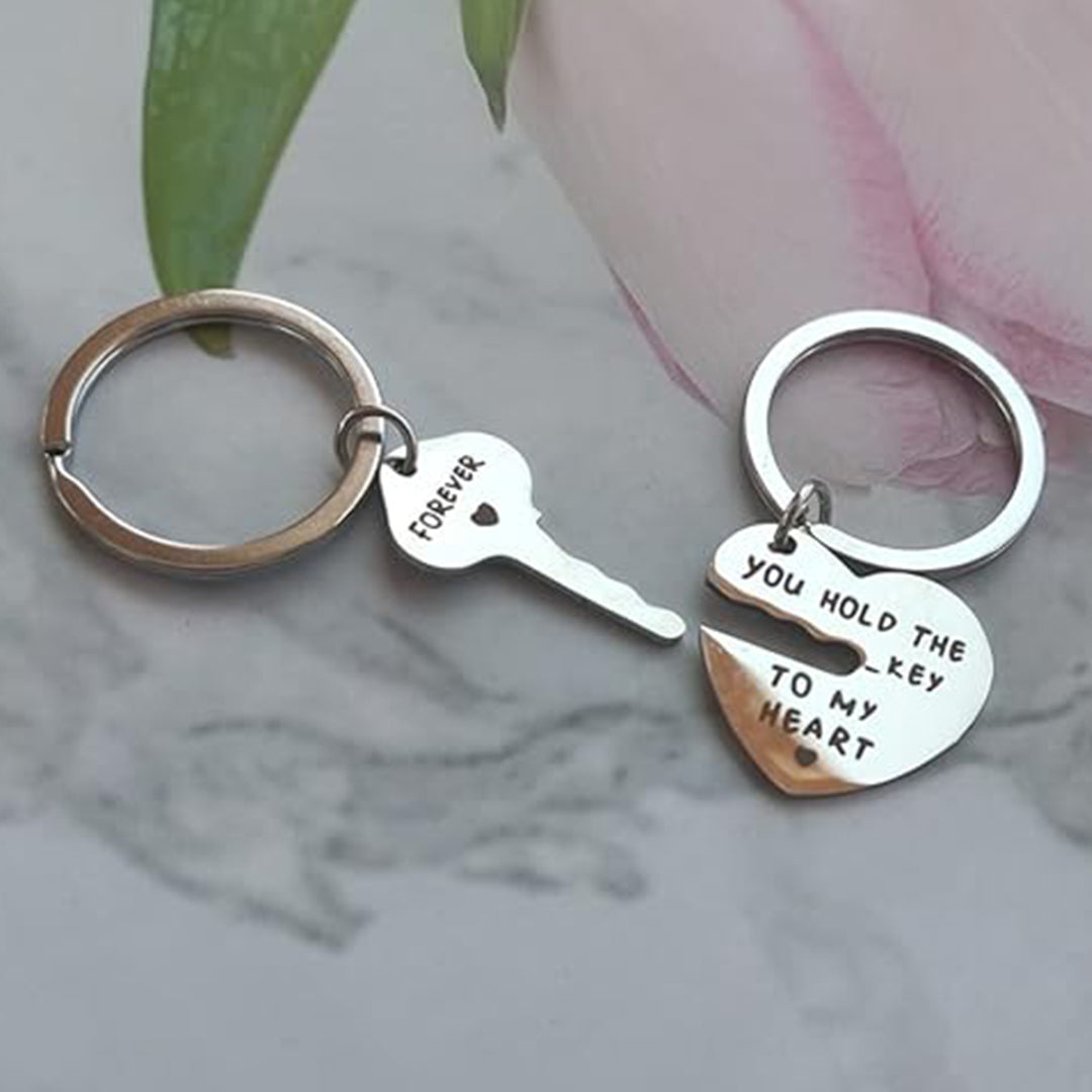 Stainless Steel Heart and Key Keychain Set ( 9PCS)
