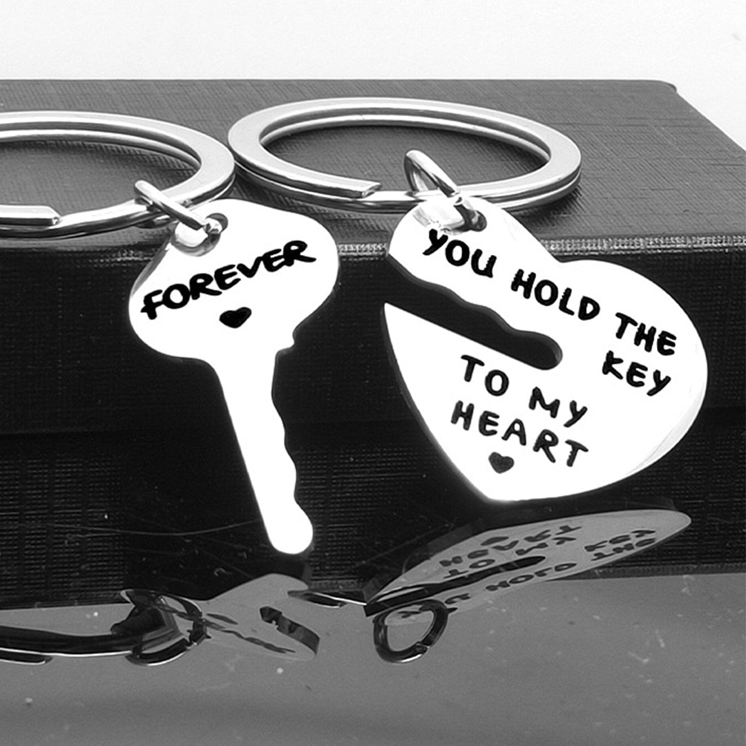 Stainless Steel Heart and Key Keychain Set ( 9PCS)