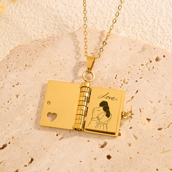 Mixed Color Stainless Steel Book Locket Necklace (3PCS)