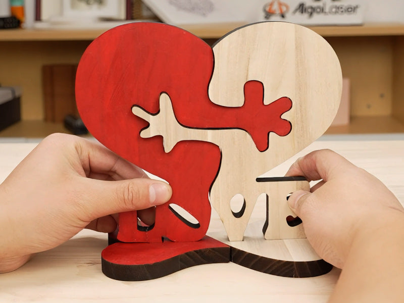 Laser Cut Paulownia Wood Heart Jigsaw Puzzle