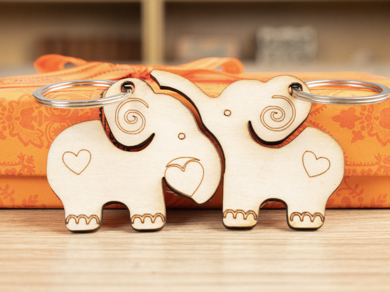 Laser Cut Personalized Elephant Keychain Set
