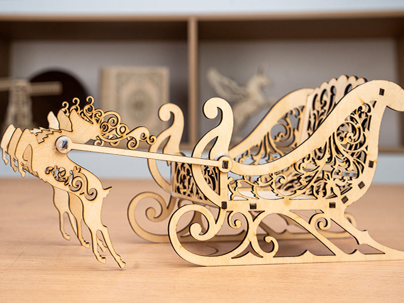 Laser Cut Wooden Christmas Reindeer Sleigh