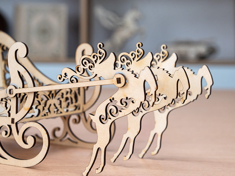 Laser Cut Wooden Christmas Reindeer Sleigh