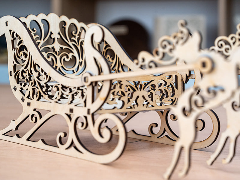 Laser Cut Wooden Christmas Reindeer Sleigh