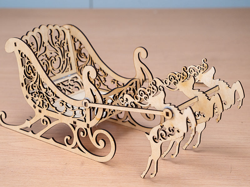 Laser Cut Wooden Christmas Reindeer Sleigh