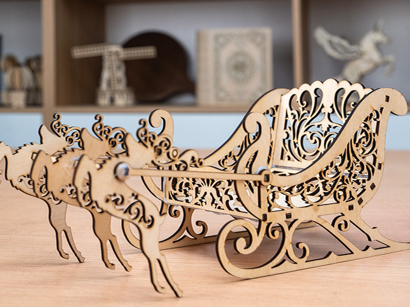 Laser Cut Wooden Christmas Reindeer Sleigh