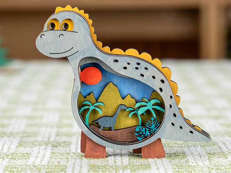 Dinosaurio de madera cortado con láser