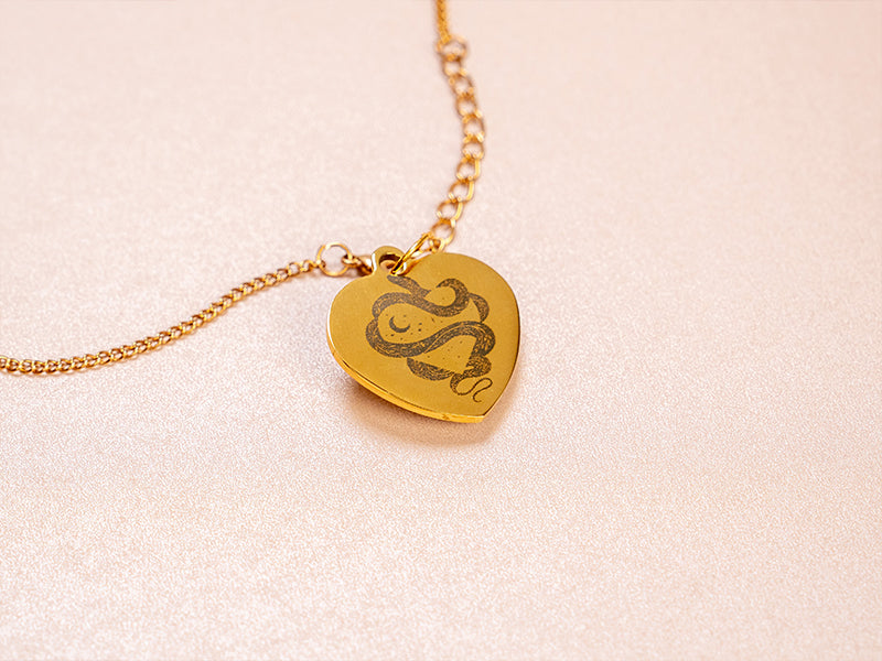 Laser Engrave Heart Shape Metal Necklace
