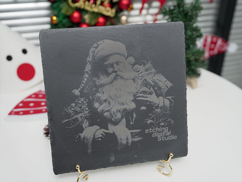 Laser Engrave Slate Santa Claus Coaster