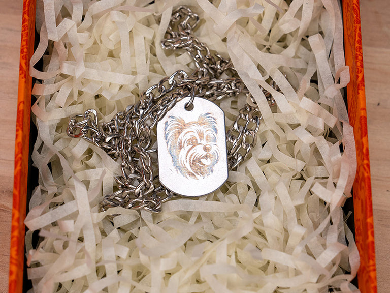 Photo inspiration: Engraved Metal Pet Door Reference: Laser Engraved Metal Pet Necklace