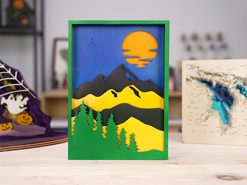 Laser Engraved Plywood Sunset Painting Art