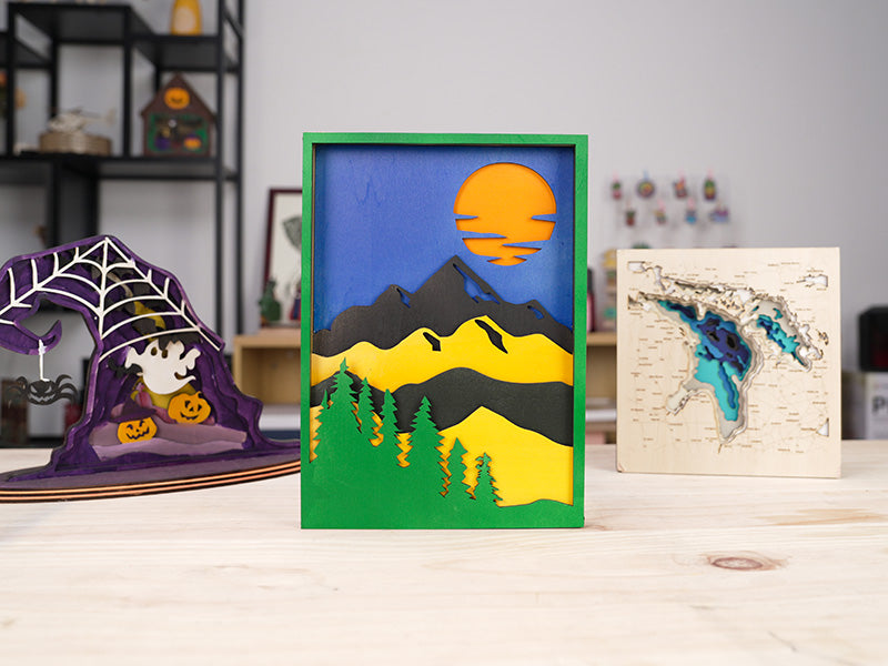 Laser Engraved Plywood Sunset Painting Art