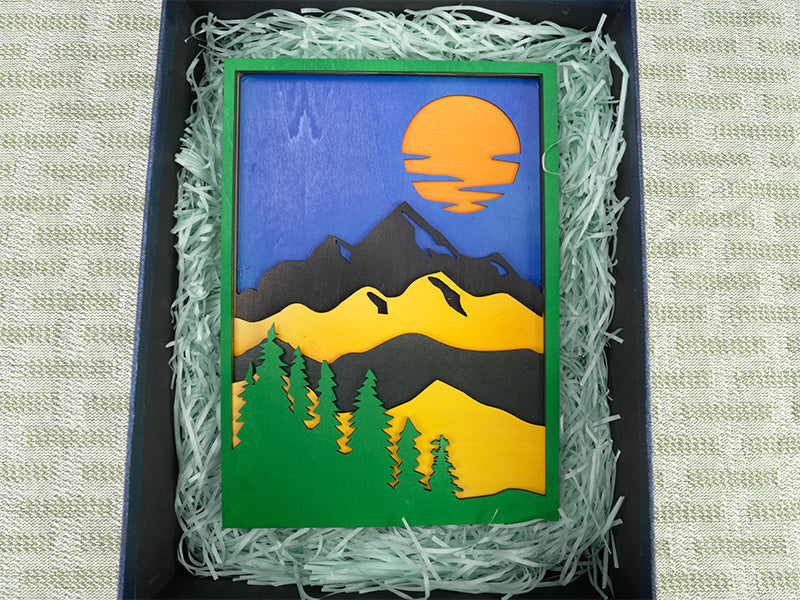 Laser Engraved Plywood Sunset Painting Art