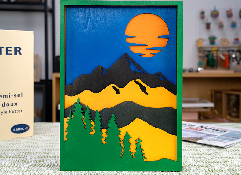 Laser Engraved Plywood Sunset Painting Art