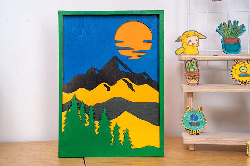 Laser Engraved Plywood Sunset Painting Art