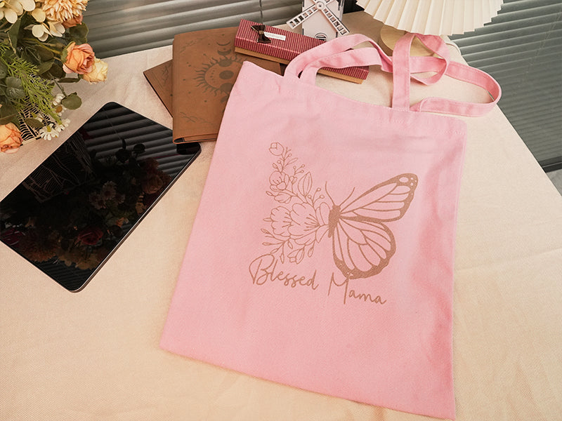 Laser Engraved and Printed Pink Fabric Bag