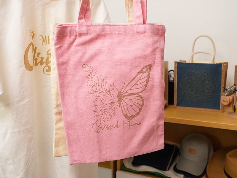 Laser Engraved and Printed Pink Fabric Bag