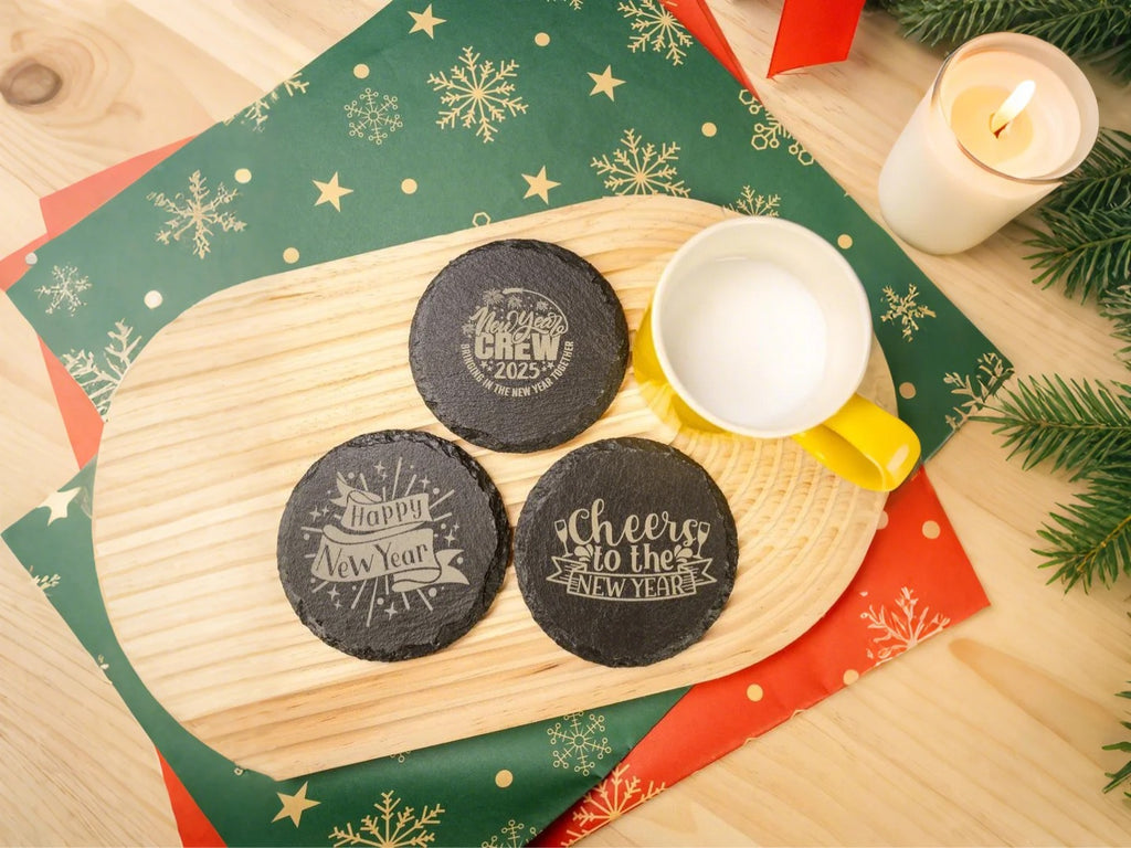 New Year Laser Engraved Coasters