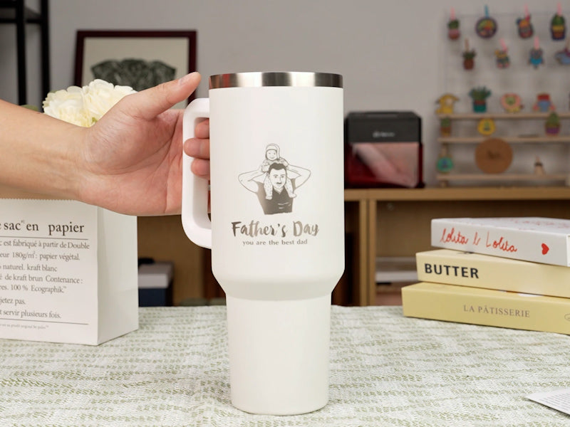 How to Laser Engrave a Stainless Steel Coated Mug for Dad 007