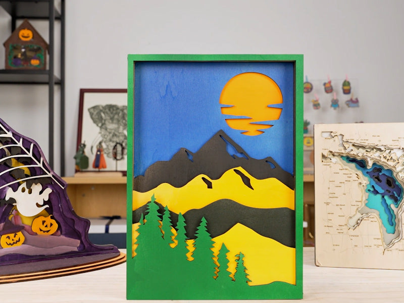 How to Laser Engrave 3D Plywood Sunset Painting Art 006