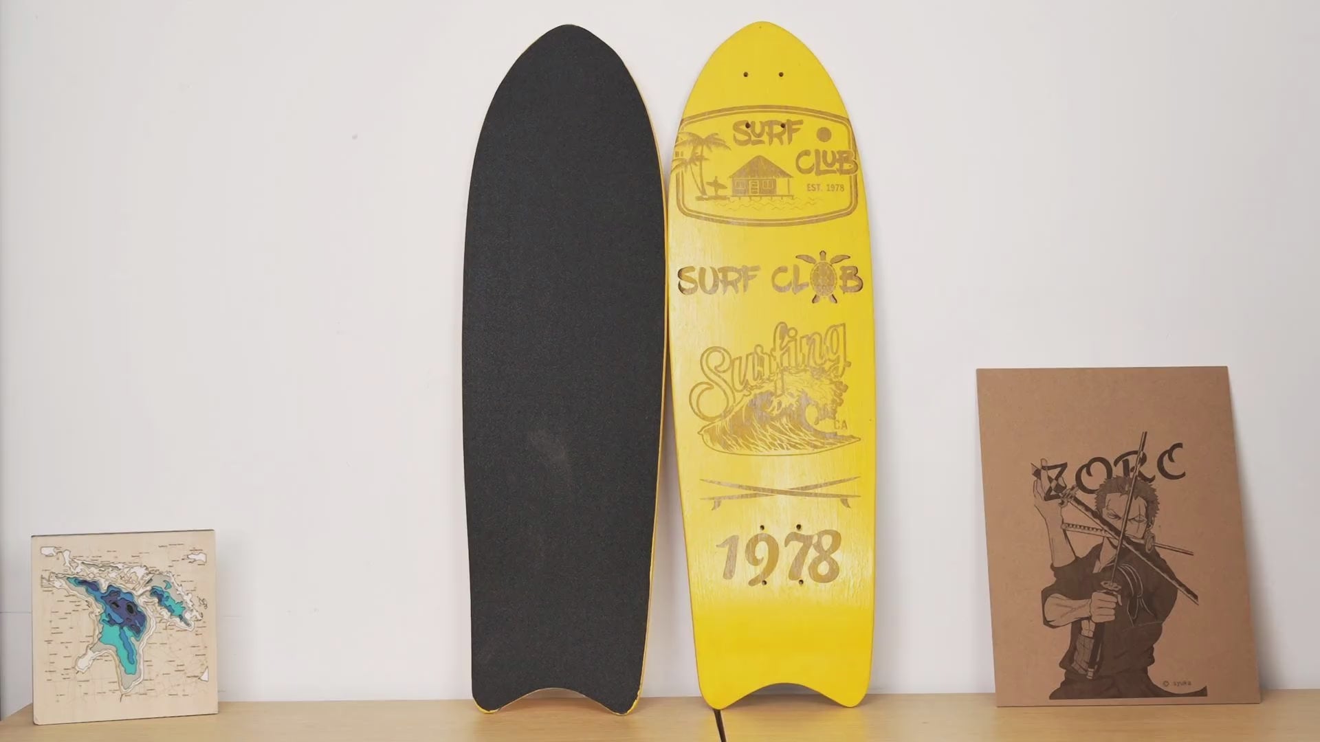 Laser Engraved Wooden Surfboard Skateboard