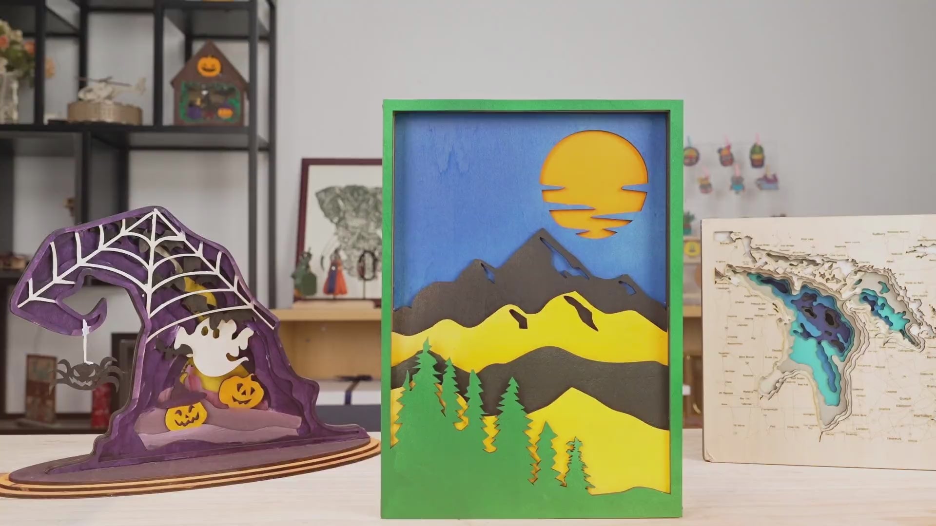 Laser Engraved Plywood Sunset Painting Art