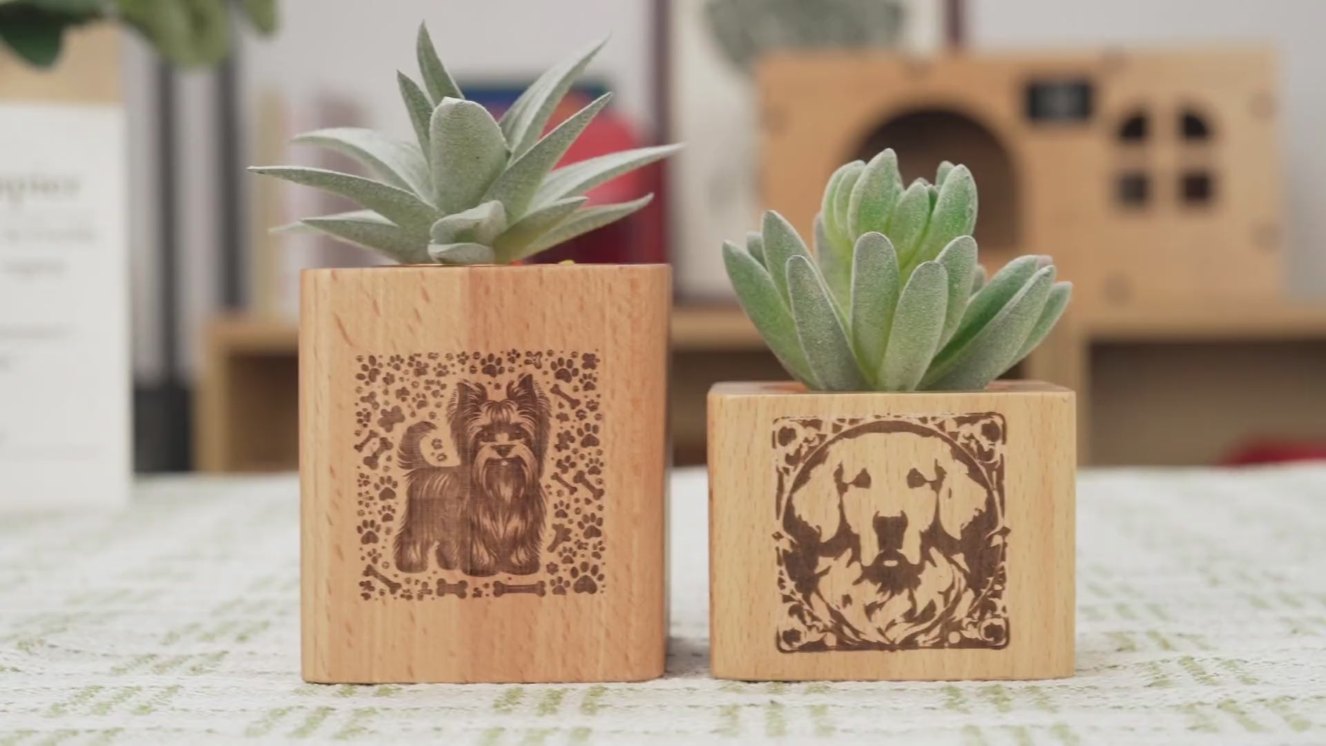 Laser Engraved Wood Plant Pots