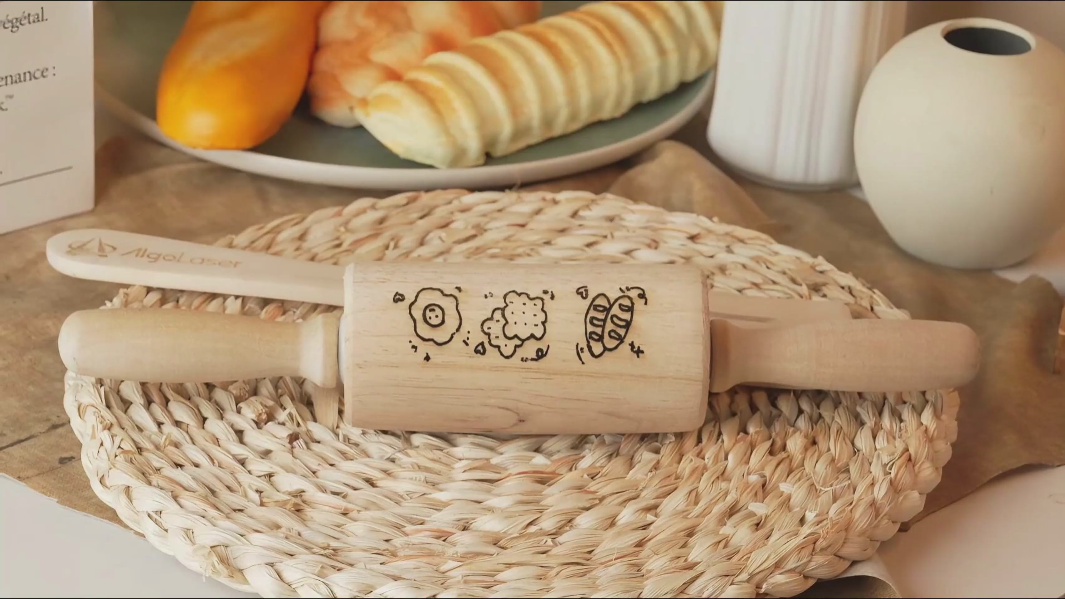 Rodillo de madera grabado con láser